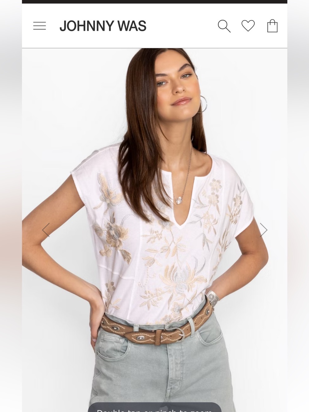 JOHNNY WAS paneled knit tee WHITE large embroidered cotton BUTTERFLY